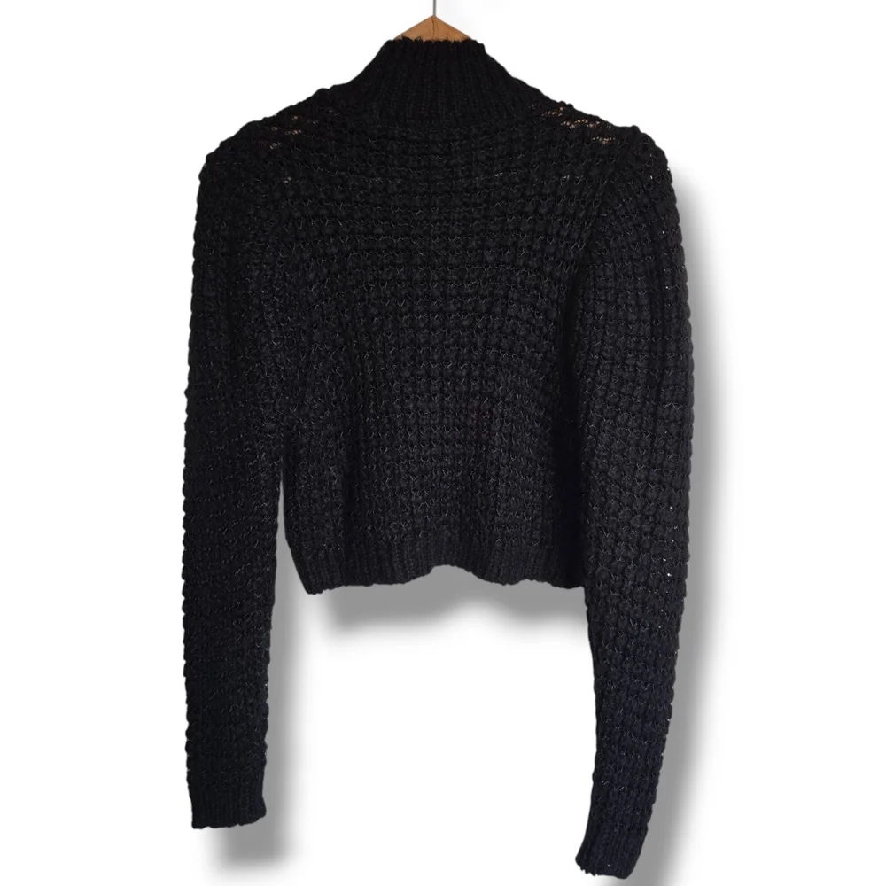ZARA Women's Black Wool Blend Knit Mock Neck Crop Sweater - Picture 11 of 16